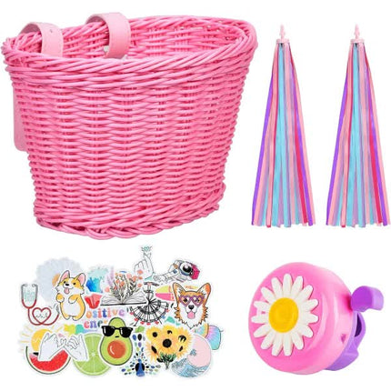 Pink Purple Children's Bicycle Basket with Adjustable Front Straps.
