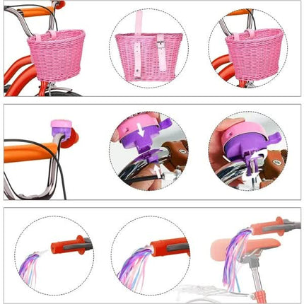 Pink Purple Children's Bicycle Basket with Adjustable Front Straps.