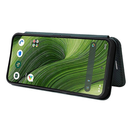 Compatible Case for Fairphone 6 with Carbon Fiber Texture, Drop-proof PU Leather Phone Cover Green.