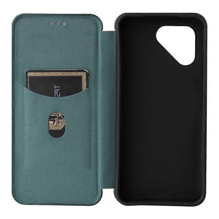 Compatible Case for Fairphone 6 with Carbon Fiber Texture, Drop-proof PU Leather Phone Cover Green.