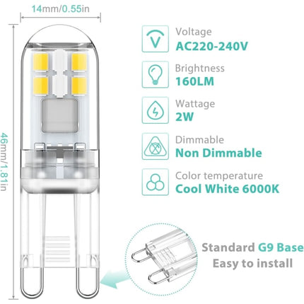 G9 LED bulbs 1.5W equivalent to 20W halogen cool white light 6000K, AC 220-240V, non-dimmable, mini bulb, flicker-free, 10-pack_max.