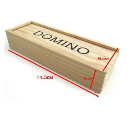 Traditional Domino Game - 28 pieces, wooden case with sliding lid for children and adults, black color, wooden game, educational aid.