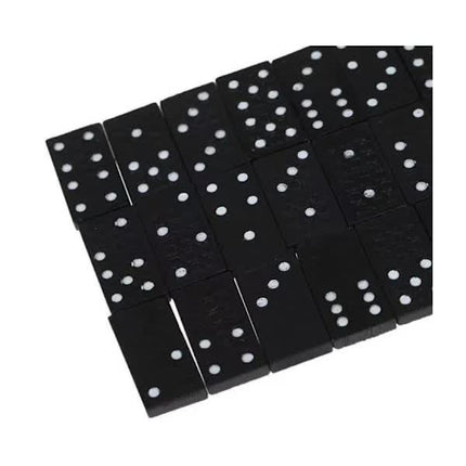 Traditional Domino Game - 28 pieces, wooden case with sliding lid for children and adults, black color, wooden game, educational aid.