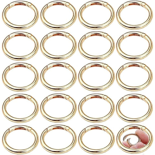 30pcs Round Carabiners 33mm Round Gold Snap Spring Ring Buckle Zinc Alloy Keychain Hook Clips for Crafts and Bag Accessories.