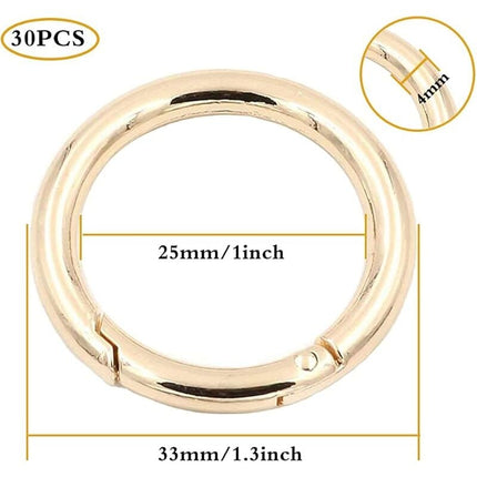 30pcs Round Carabiners 33mm Round Gold Snap Spring Ring Buckle Zinc Alloy Keychain Hook Clips for Crafts and Bag Accessories.