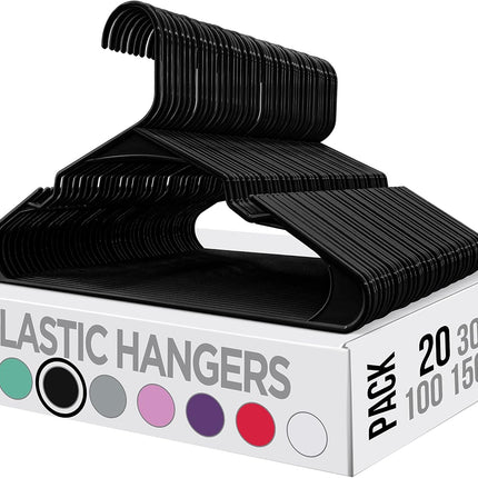 Clothes Hangers 20-pack - Space-saving plastic clothes hangers - Durable hanger with shoulder groove (black).