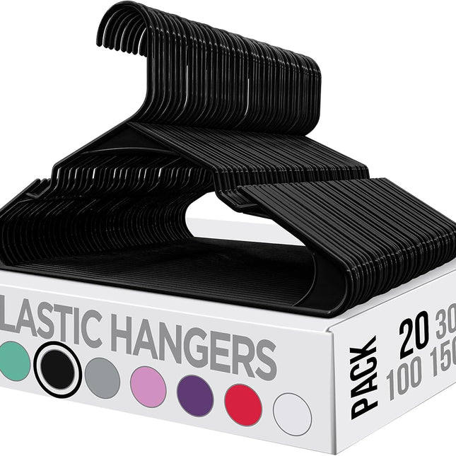 Clothes Hangers 20-pack - Space-saving plastic clothes hangers - Durable hanger with shoulder groove (black).