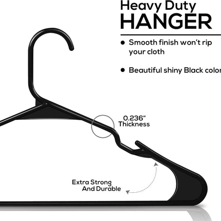 Clothes Hangers 20-pack - Space-saving plastic clothes hangers - Durable hanger with shoulder groove (black).