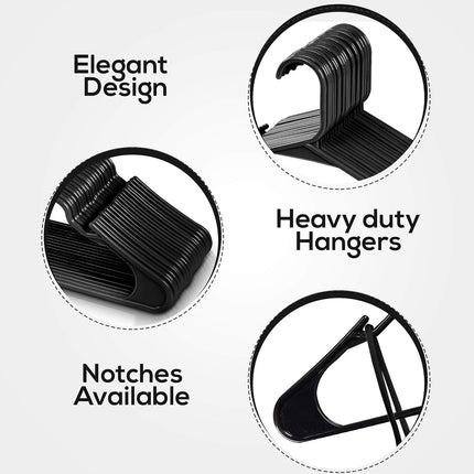 Clothes Hangers 20-pack - Space-saving plastic clothes hangers - Durable hanger with shoulder groove (black).