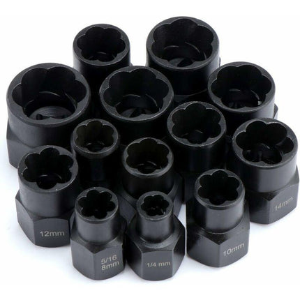 Socket wrench sets, nut extractor, socket for damaged bolts (13 pieces).