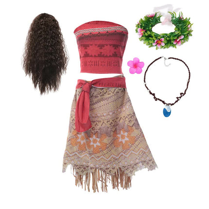 Moana Dresses Girls Children's Clothing Cosplay Vaiana Princess Dress Necklace Wig Kids Carnival Party Summer Disney Costume Set Moana Set 03 Moana Set 03 9-10T(150).