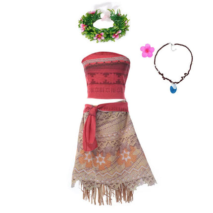 Moana Dresses Girls Children's Clothing Cosplay Vaiana Princess Dress Necklace Wig Kids Carnival Party Summer Disney Costume Set Moana Set 03 Moana Set 03 9-10T(150).