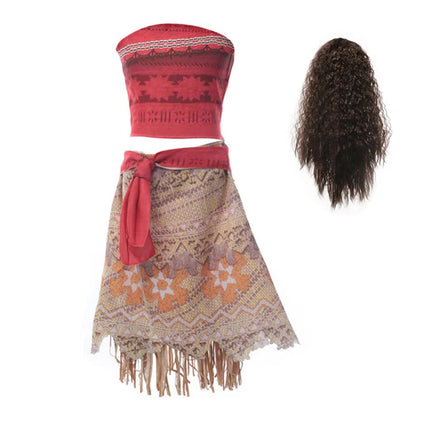 Moana Dresses Girls Children's Clothing Cosplay Vaiana Princess Dress Necklace Wig Kids Carnival Party Summer Disney Costume Set Moana Set 03 Moana Set 03 9-10T(150).