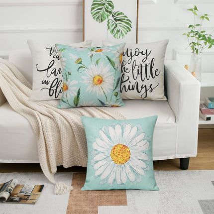 Cushion Cover 45 x 45 cm Set of 4 Decorative Cushions Daisy Cushion Cover Decoration Cotton Decorative Cushions for Garden Living Room Bedroom Modern.