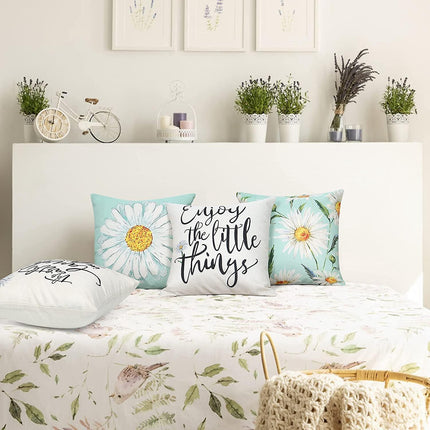 Cushion Cover 45 x 45 cm Set of 4 Decorative Cushions Daisy Cushion Cover Decoration Cotton Decorative Cushions for Garden Living Room Bedroom Modern.