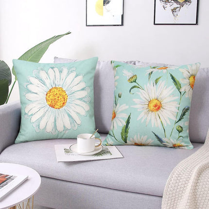 Cushion Cover 45 x 45 cm Set of 4 Decorative Cushions Daisy Cushion Cover Decoration Cotton Decorative Cushions for Garden Living Room Bedroom Modern.