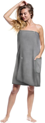 Sauna Skirt, Women's Sauna Skirt with Pockets, Long Sauna Towel for Women, Sauna Skirt with Buttons for Women, Sauna Towel for Women Grey.