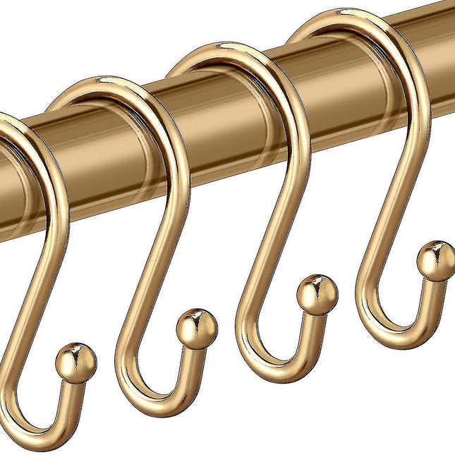 {xjxj} Brass Shower Curtain Hooks, Set of 12 Metal Shower Rings Gold Decorative, Premium Stainless Steel S-Shaped Hooks Hangers for Bathroom Curtains, Clothes.