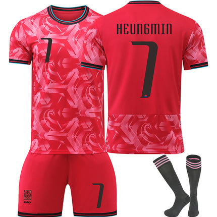 2024-2025 South Korea Home Jersey No.7 HEUNGMIN Kids Soccer Jersey, Kids Jerseys With Socks Soccer Jersey Set 26 26