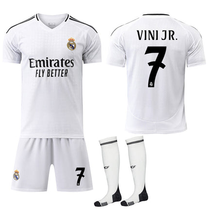 Real Madrid Home Shirt Kids & Adult Football Shirt With Socks No.7 VINI JR 2024-2025 No.7 VINI JR No.7 VINI JR 18