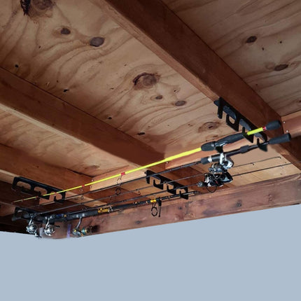 Set of fishing rod holders for garage, 6 rods - Fishing rod holders for wall and ceiling, fishing rod storage 0.46 Black.