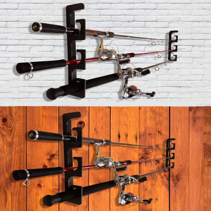 Set of fishing rod holders for garage, 6 rods - Fishing rod holders for wall and ceiling, fishing rod storage 0.46 Black.