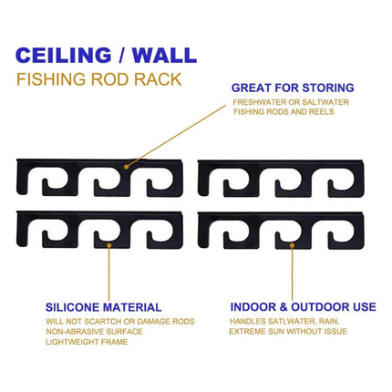 Set of fishing rod holders for garage, 6 rods - Fishing rod holders for wall and ceiling, fishing rod storage 0.46 Black.