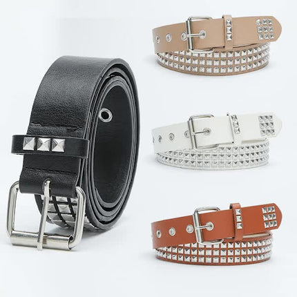 NY-White, punk rock nub belt with rivets - metal - men and women - punk goth.