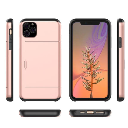 iPhone 11 with card slot Rose Gold colored mobile phone case.