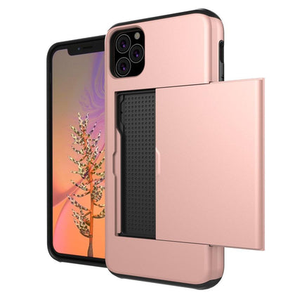iPhone 11 with card slot Rose Gold colored mobile phone case.