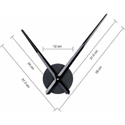 Large Black Wall Clock with Single Hand without Numbers, Clock Mechanism with High Longitudinal Shaft and 31.5 cm Long Hands-.