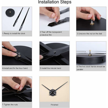 Large Black Wall Clock with Single Hand without Numbers, Clock Mechanism with High Longitudinal Shaft and 31.5 cm Long Hands-.