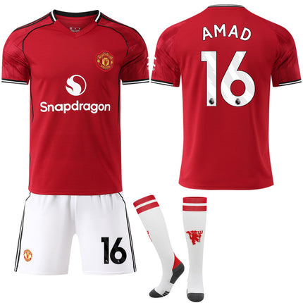 Manchester United Home Shirt Kids Adult Football Shirt with Socks 2025-2026 No.16 AMAD—max No.16 AMAD 28