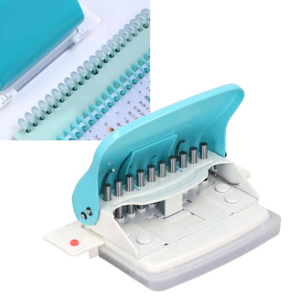 Paper Binding Machine Handheld Portable Spiral Binder A4 A5 A6 A7 Spiral Book Round Hole Punch School Home Light Blue.