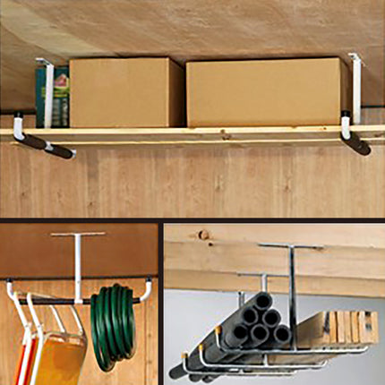 Garage Ceiling Storage Hook Steel, Heavy Duty Storage Rack for Hanging Wood, Bikes, Tools, Timber, Snowboard, Fishing Rods, Sturdy Storage System White.