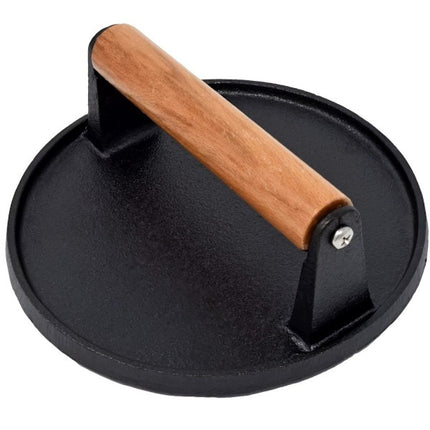 Pre-Seasoned Cast Iron Hamburger Press, Heavy Duty Hamburger Crusher for Griddle with Heat Resistant Handle Circle[CO].