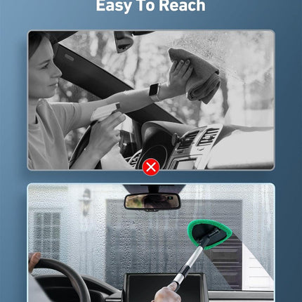 Windshield Washer, Car Windshield Cleaning Tool for Inside with 4 Reusable and Washable Microfiber Pads, Green.