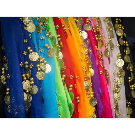 Belly Dance Hip Scarf Costume 128 Gold Coin Coin Belt Mardi Gras Carnival Dance Performance Belt.