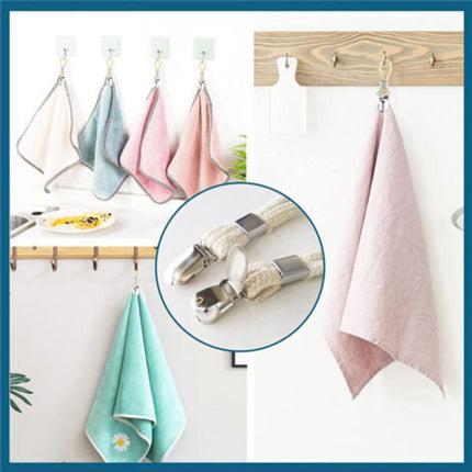 Towel Clamps 5-Pack Metal Towel Hooks for Kitchen Bathroom with Braided Cotton Holder Compatible with Dishcloths.