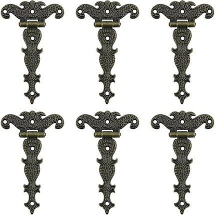 Antique Hinges, Bronze Decorative Retro Carved Hinges Cabinet Hinges For Doors Cupboard Jewelry Box 6 pcs.