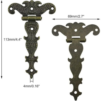 Antique Hinges, Bronze Decorative Retro Carved Hinges Cabinet Hinges For Doors Cupboard Jewelry Box 6 pcs.