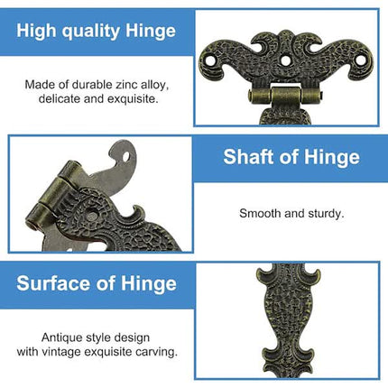 Antique Hinges, Bronze Decorative Retro Carved Hinges Cabinet Hinges For Doors Cupboard Jewelry Box 6 pcs.