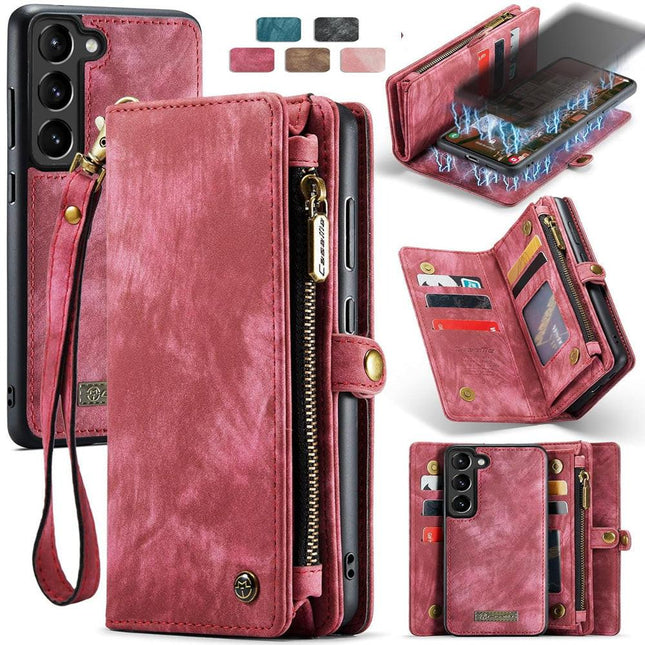 Retro Leather Wallet Case with Card Holder & Magnetic Closure for iPhone 16 & Samsung, Dark Pink Dark Pink \u4e09\u661fS25.