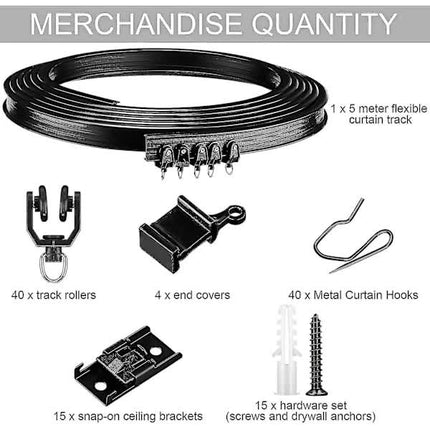 Meter Black Bendable Ceiling Track for Curtains, Flexible Ceiling Curtain Track.