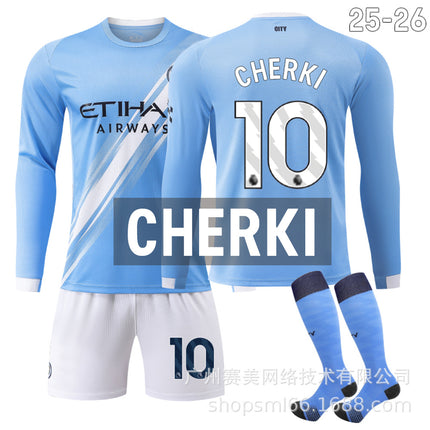 25-26 Manchester City Home Shirt Long Sleeve Set (with socks) NO.10 CHERKI 26#.