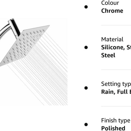 Powerful Rain Shower Head - High Pressure Rain Shower Heads - Large Square Shower Head with Chrome Finish - Universal Replacement Shower Accessories.