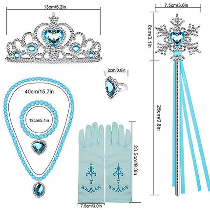 Elsa Princess Dress Clothes Cosplay Dress Up Gloves Wand Crown Jewelry Set Elsa Wig Necklace Braid.
