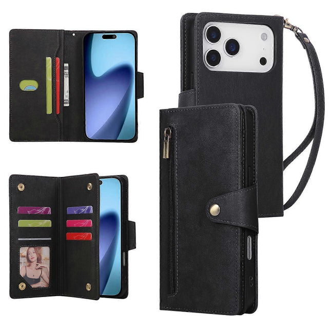 Compatible with iPhone 17 Pro Max Magnetic Leather Wallet Card Holder Black.