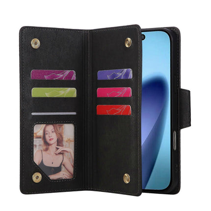 Compatible with iPhone 17 Pro Max Magnetic Leather Wallet Card Holder Black.