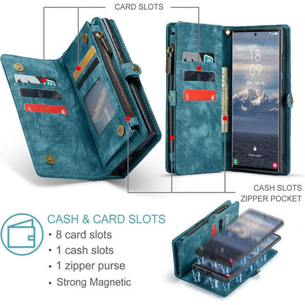 2-in-1 Detachable Wallet Case for iPhone 16 & Samsung, Retro Leather Flip Case with Card Holder & Magnetic Zipper Black Black 三星S25.